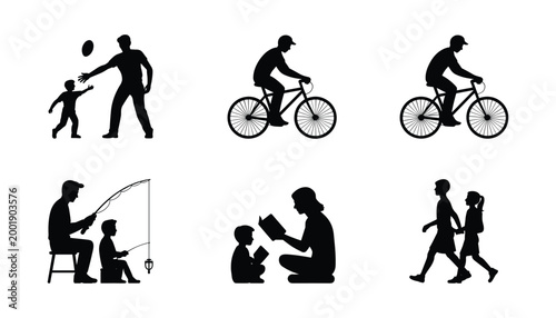 Fathers day activities silhouette icons of dad child bonding moments