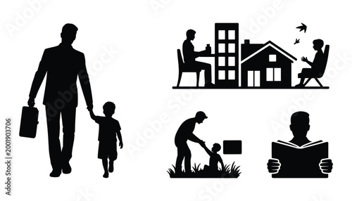 Fathers day silhouette celebrating dad family and love a heartwarming illustration