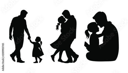 Heartwarming fathers day silhouette family love dad with children celebrating together