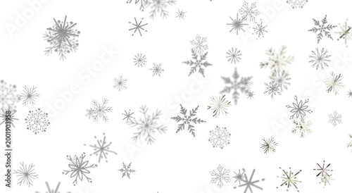 Falling snowflakes on white background. Perfect for holiday designs, winter themes, Christmas cards