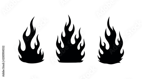 Three black silhouette flames a fiery graphic design element