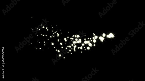 Twinkling star glitter animation in 4K with glowing light trail, smooth fairy dust motion, shiny doodle sparkle burst, elegant shining particles, seamless loop, magical pixie dust path on black screen