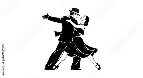Couple Dancing Tango in Elegant Attire.