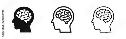 Human Head Profile with Brain Inside Icon Set for Psychology and Intelligence Concepts