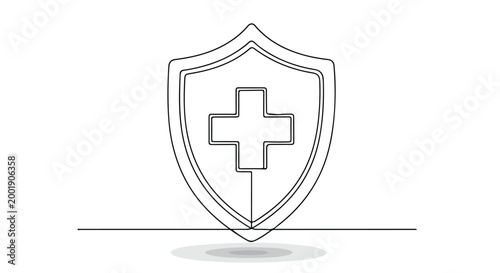 Continuous Line Drawing of Medical Shield with Cross Vector Free Download Continuous Line Drawing of Medical Shield with Cross Vector - GFXLoad