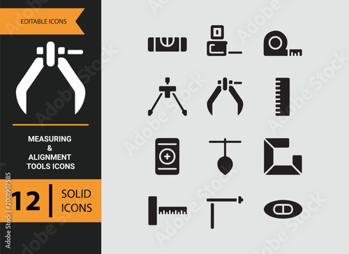 precision measuring tools glyph icons for alignment and calibration
