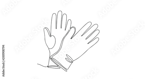 Continuous Line Art Drawing of a Pair of Gloves Vector