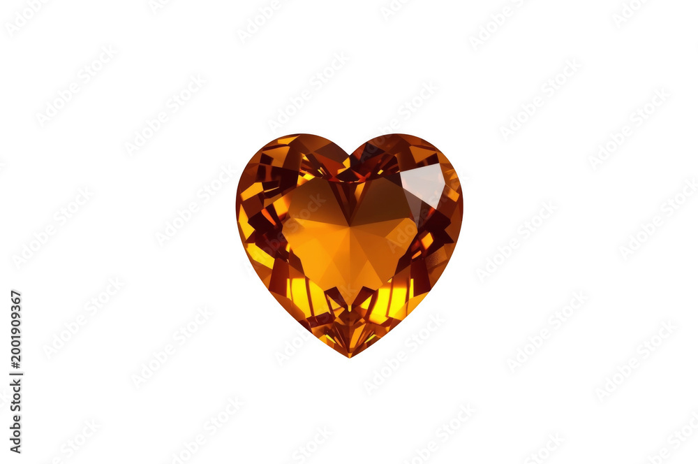 Fototapeta premium Heart shaped citrine gemstone on transparent background