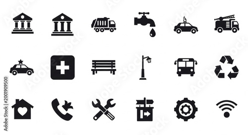 Collection of Urban Service Icons Representing City Life.