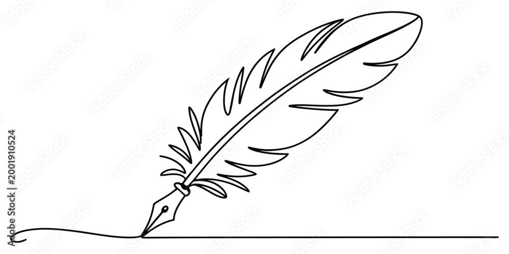 Obraz premium Continuous line drawing of a vintage feather quill pen