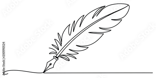 Continuous line drawing of a vintage feather quill pen