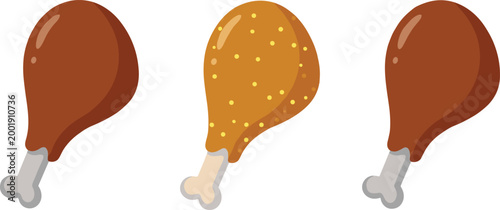 Fried chicken drumsticks collection with crispy and glazed styles, tasty fast food cartoon vector illustration isolated on white background