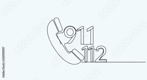 Emergency Call Numbers 911 and 112 with Phone Receiver One Line Art Vector