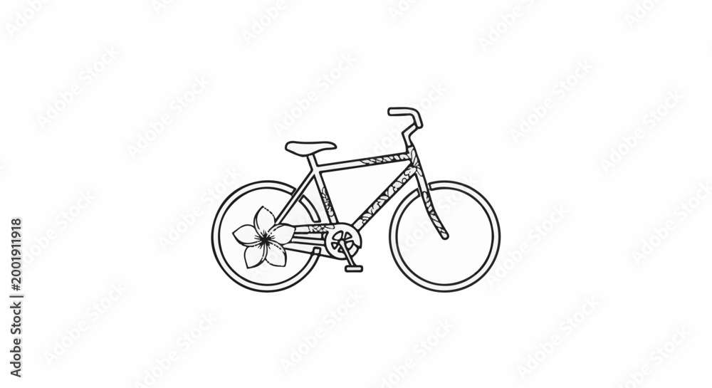 Obraz premium Sketch of a bicycle with floral pattern on frame and flower