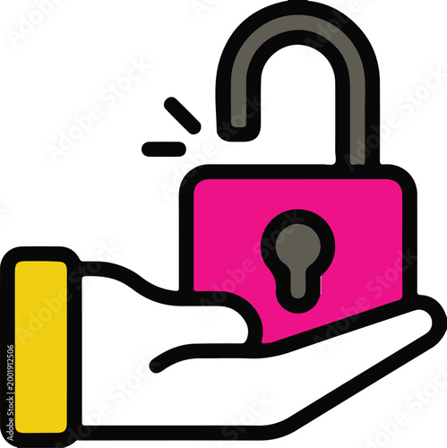 Hand holding pink security lock icon.