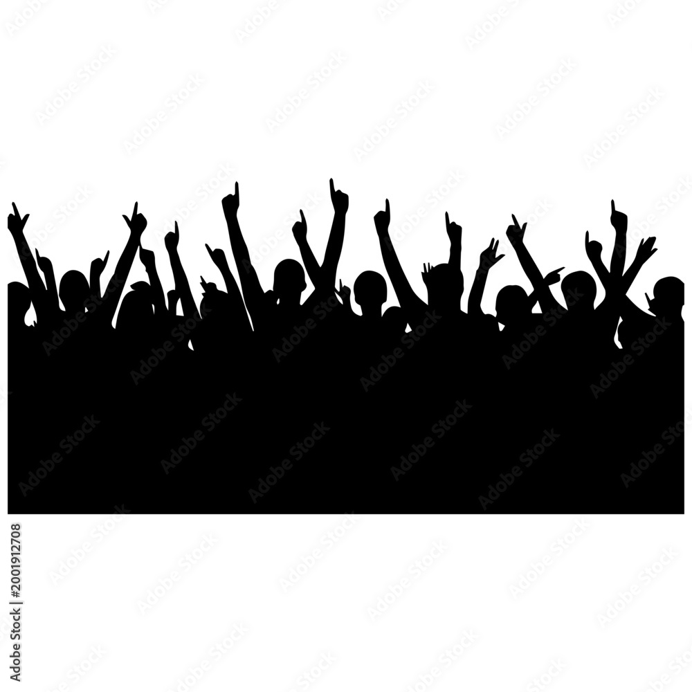 Fototapeta premium Excited Crowd Cheering with Arms Raised Silhouette, Black and White