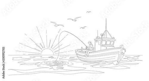 Fishing Boat on the Water Surface.