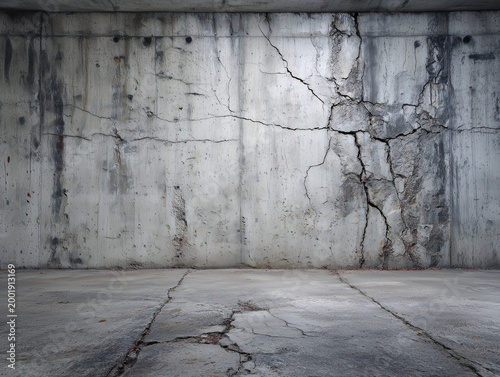 Cracked concrete wall and floor texture background