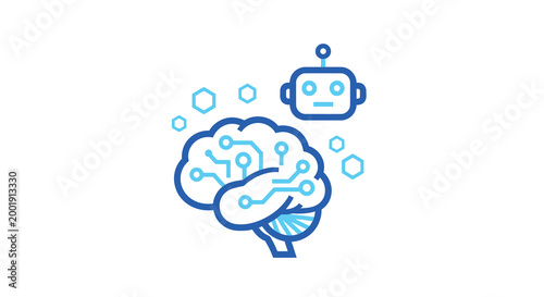 brain with circuitry and robot head icon
