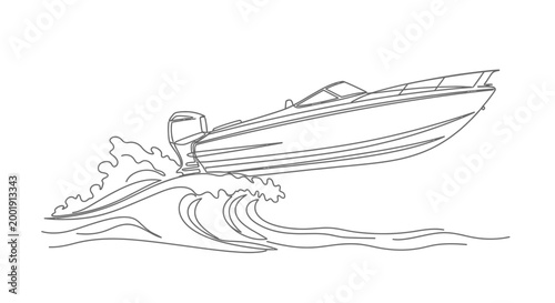 Speedboat Riding Ocean Waves Fast.