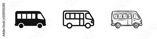 Passenger Bus and Van Icons Set for Transport and Commuting