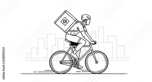 Courier Riding Bicycle with Delivery Box on Back.