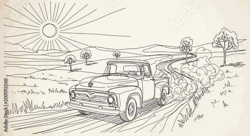 Vintage Pickup Truck on Country Road.