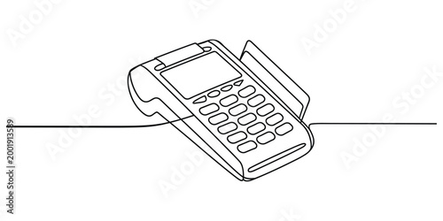 Continuous line drawing of a payment terminal machine