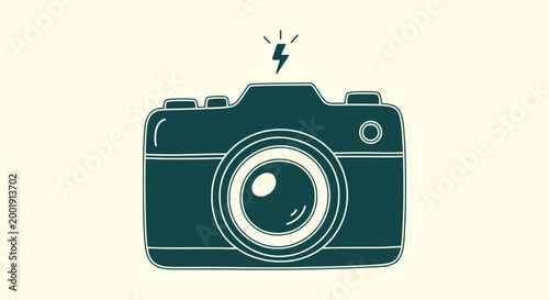 Flat Design Illustration of a Digital Camera with Flash Icon for Photography and Hobby Concepts