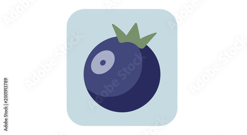 blueberry icon with green leaves on light blue background