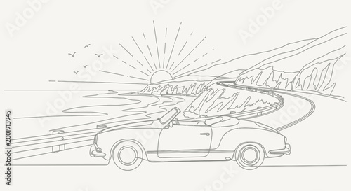 Vintage Sports Car Speeding Highway.