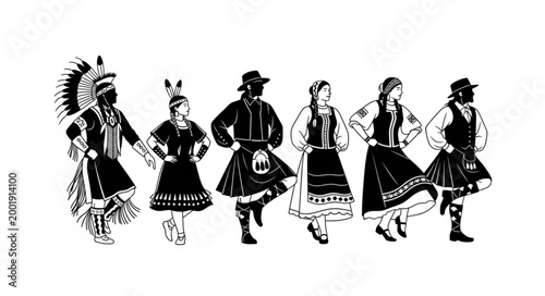 Traditional Indigenous People Dancing in Cultural Attire.