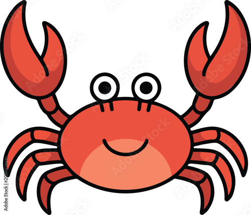 Cute red crab character vector icon featuring a smiling cartoon sea creature with claws in colorful flat line art style isolated on white.