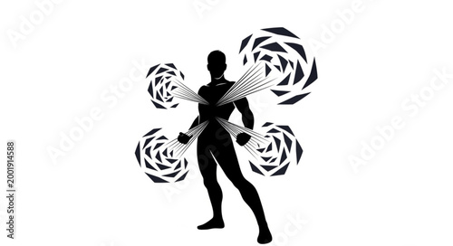 Silhouette of a Dancing Woman with Floral Background.