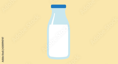 milk bottle with blue cap on yellow background