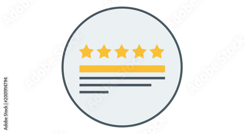 five star rating icon with text lines on white background