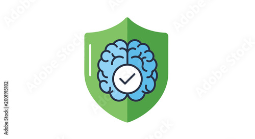 brain protection icon with green shield and checkmark