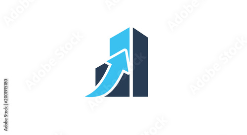 arrow logo design with blue and gray colors