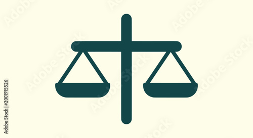 Dark green scales of justice icon representing law legal system and balance on a plain background.