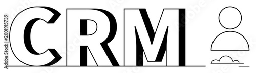 Business tools, CRM software, customer management, client database, corporate solutions, team collaboration. CRM text alongside a person icon. Business tools and CRM software illustrated concept