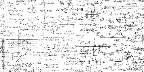 Complex handwritten mathematical equations and scientific formulas in seamless abstract background pattern vector illustration.