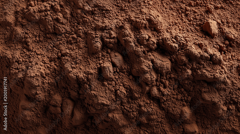 Fototapeta premium Macro of cocoa powder texture, dark brown, soft pattern, food background
