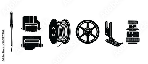 Canvastavla Sewing Machine Parts Icons Set for Tailoring and Embroidery Projects