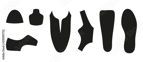 Shoe Pattern Templates Leather Cutouts Design Vector Set for Footwear Manufacturing and Crafting Projects Isolated on White Background for Professional Shoe Making Industry Pattern Layout Construction
