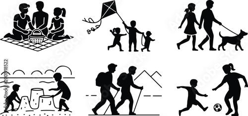 Happy Family Scene Silhouette Icon Collection Set