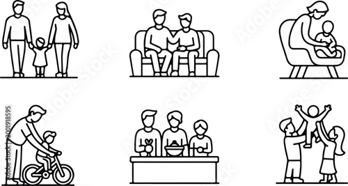 Happy Family Scene Silhouette Icon Collection Set