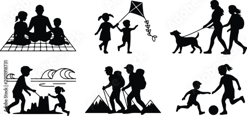 Happy Family Scene Silhouette Icon Collection Set