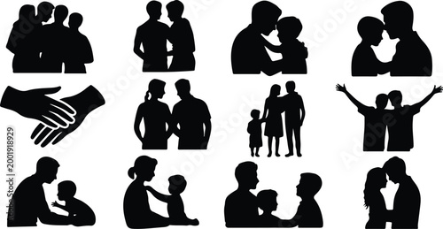 Happy Family Scene Silhouette Icon Collection Set