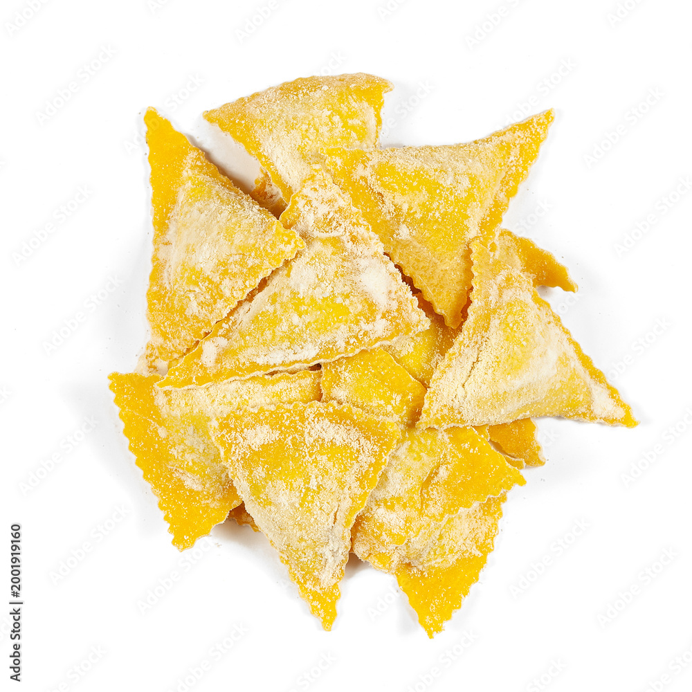 Ταπετσαρία Fresh handmade triangular ravioli pasta on white, Italian handmade pasta