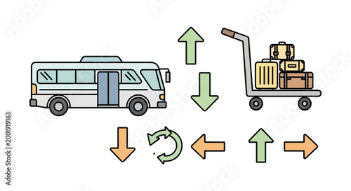 Luggage cart with suitcases moving.